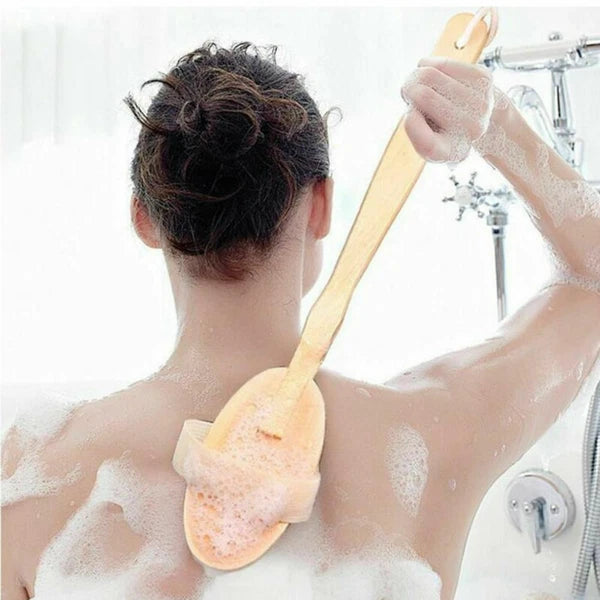 Durable Natural Long-Handled Bath Shower Body Back Dry Skin Spa Scrubber Brush F