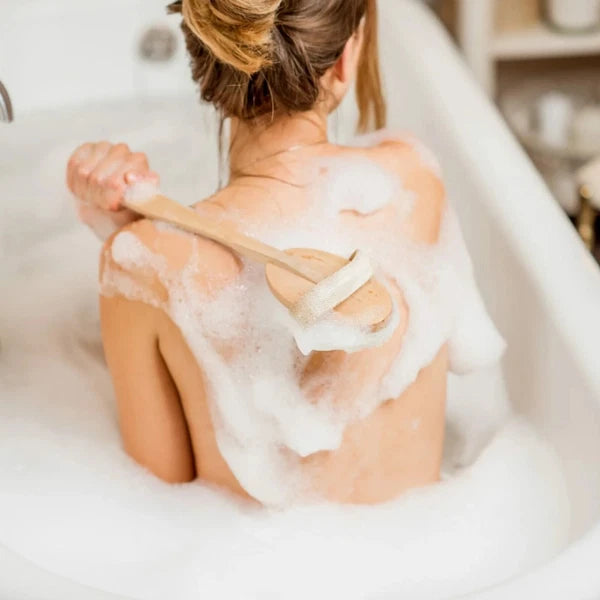 Wooden Bath Brush with Natural Bristles - Premium Body Scrubber for Dry Skin USA
