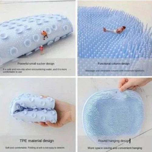 Silicone Shower Foot Scrubber Back Body Brush Massager Pad Mat Bathroom Grey Uk