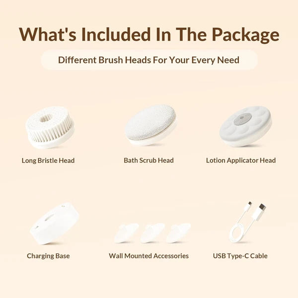 Electric Body Brush Back Scrubber for Shower, Waterproof Long Dual Handle Power
