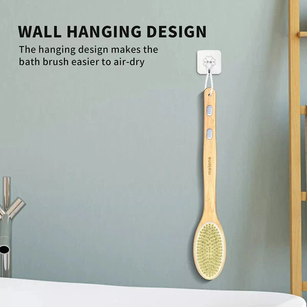 Long Handle Body Brush Bamboo Dual-Sided Back Scrubber Shower Bath Spa Wet / Dry