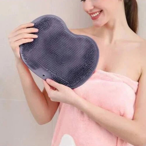 Silicone Shower Foot Scrubber Back Body Brush Massager Pad Mat Bathroom Grey Uk