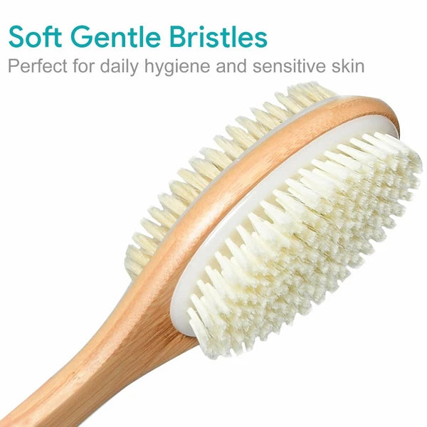 Premium Natural Bristle Wooden Bath Shower Body Back Dry Skin Brush Spa Scrubber