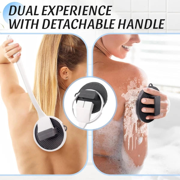 Silicone Back Scrubber for Shower, 15.68'' Detachable Long Handle Bath Brush wit