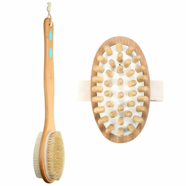 2pcs Long Body Bath Shower Brush Handle Back SPA Massage Exfoliating Brushes Set