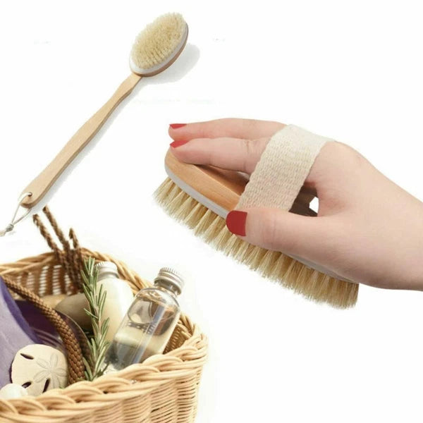 Durable Natural Long-Handled Bath Shower Body Back Dry Skin Spa Scrubber Brush F