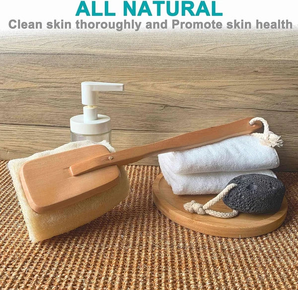 3 Pack Natural Exfoliating Loofah Luffa Loofa Bath Brush on a Stick - with Long