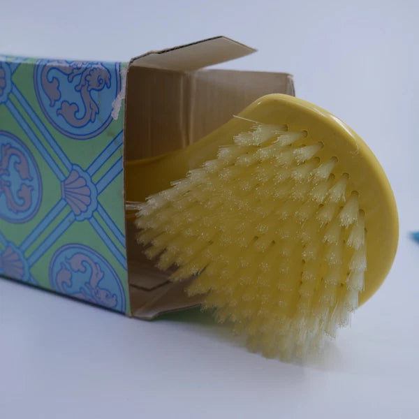 Vintage Avon Bath Shower Long Handle Back Dry Brush 15" YELLOW NOS New In Box