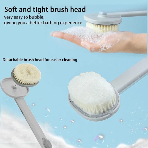 Long Handle Back Scrubber with Soap Dispenser - Bath Brush (Pink & Grey)