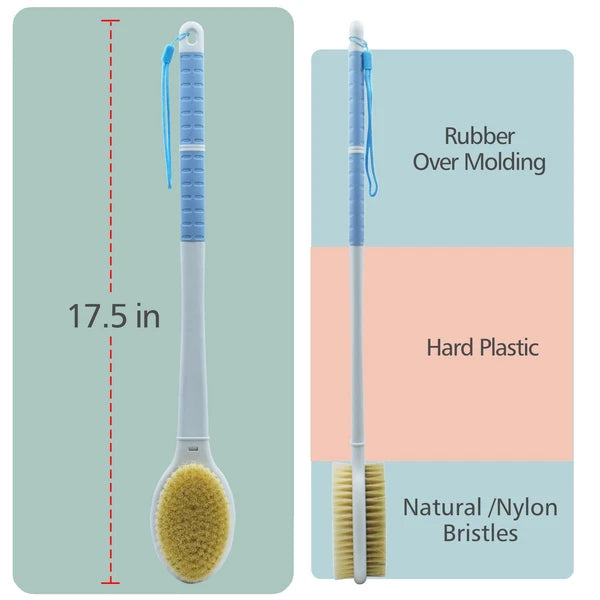 Shower Brush with Soft and Stiff Bristles,17.5" Long Handle Dual-Side Back Sc...