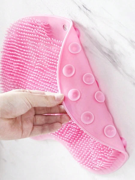 Silicone Shower Foot Scrubber Back Body Brush Massager Pad Mat Bathroom Grey