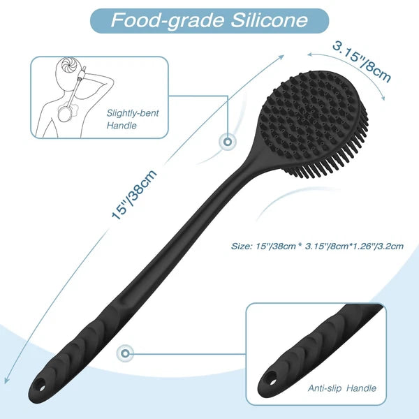 Silicone Back Scrubber (Thick Bristles) & Bath Glove & Face Brush Set(3PCS), ...