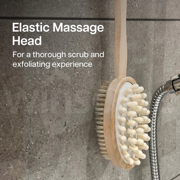 Long Handle Double Sided Shower Body Bath Bristle Brush Back Scrubber Massager