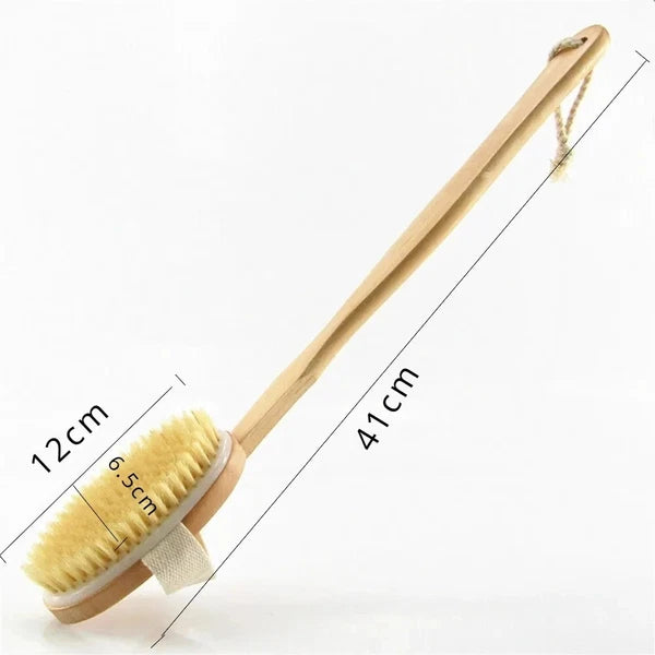 Wooden Long Handle Body Brush - Detachable Back Scrubber Exfoliating Bath Tool