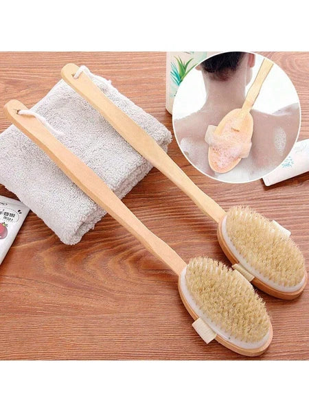 Long Handle Shower Body Bath Brush Detachable Wood Handle Bristle Massager Scrub
