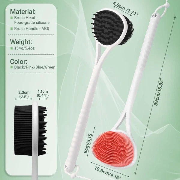 Silicone Back Scrubber & Body Scrubber Set, 15.35’’ Soft Back Scrubber for S