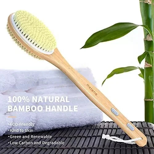 Long Handle Body Brush Bamboo Dual-Sided Back Scrubber Shower Bath Spa Wet / Dry