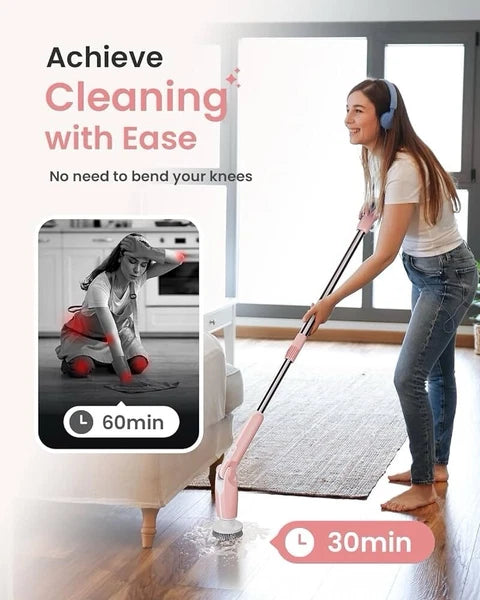 Electric Spin Scrubber, Shower Scrubber with Long Handle & 8 Replaceable Heads,