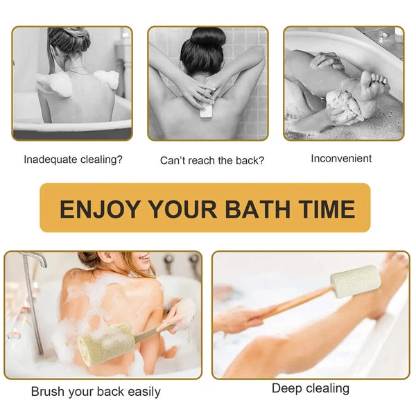 2 Natural Exfoliating Loofah Back Sponge Scrubber Brush with Long Wooden Handle