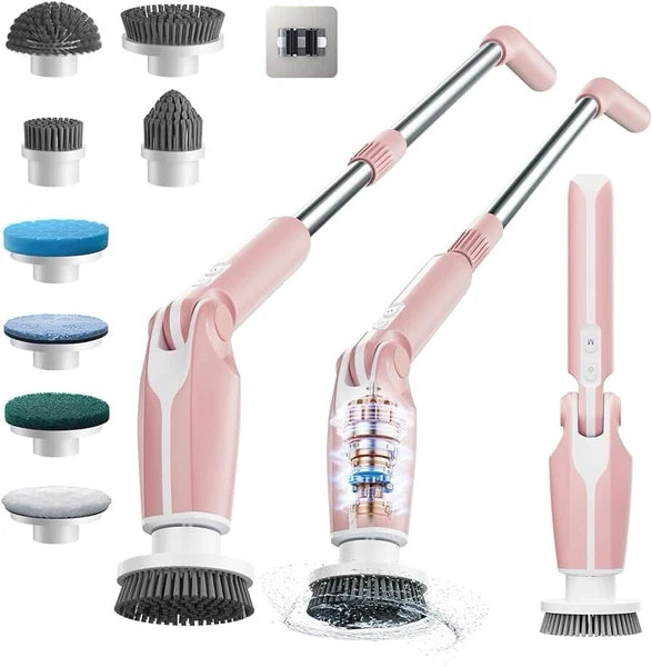 Electric Spin Scrubber, Shower Scrubber with Long Handle & 8 Replaceable Heads,