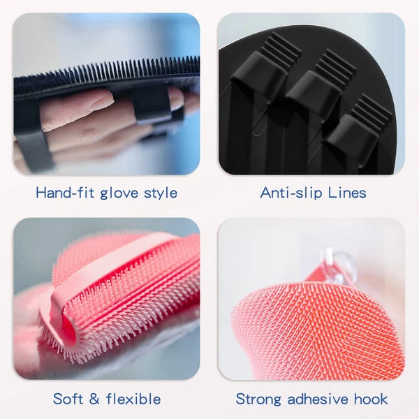 Silicone Back Scrubber (Thick Bristles) & Bath Glove & Face Brush Set(3PCS), ...