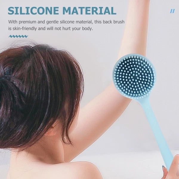 Silicone Bath Brush Ergonomic Body Scrubber Long Handle Man Back
