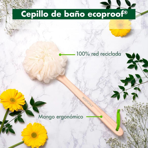 Bath Pouf with Handle - Hard-To-Reach Cleansing Sponge - Ecopouf Bath Brush - As