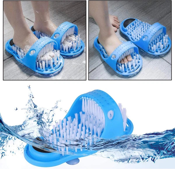 2 in 1 Foot Scrubber Brush Slipper Anti Slip Bath Shower Cleaner Feet Massage