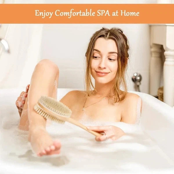 Long Handle Body Brush Back Scrubber Natural Bristles Wooden Shower Bath Loofah