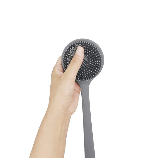 DNC Silicone Back Scrubber for Shower Bath Body Brush with Long Handle Gray