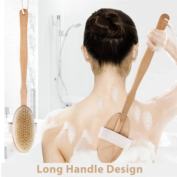 Wooden Bath Brush with Natural Bristles - Premium Body Scrubber for Dry Skin USA