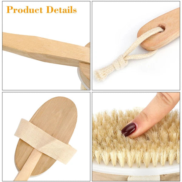 15.7" Long Handle Bath Brush Natural Bristles Body Back Shower Washing Scrubber✅