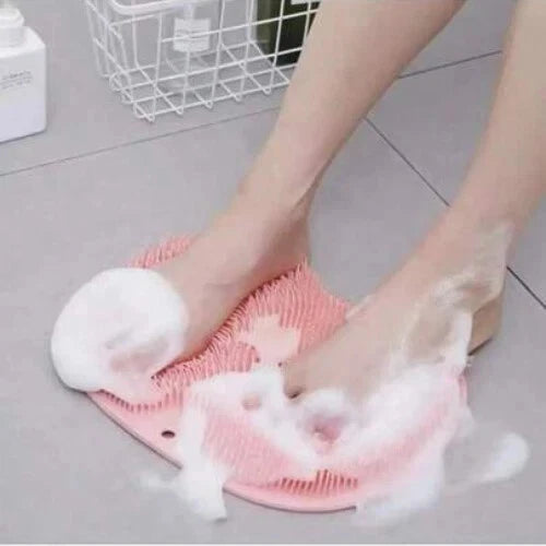 Silicone Shower Foot Scrubber Back Body Brush Massager Pad Mat Bathroom Grey Uk
