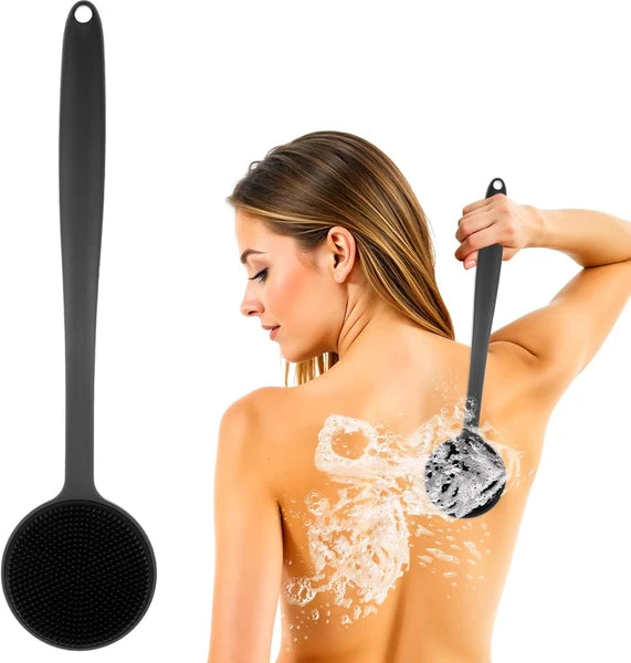 Silicone Bath Body Brush, 17" Long Handle Adjustable Dual-Sided Back Scrubber...