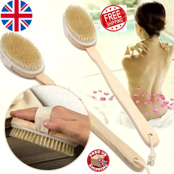 Wooden Long Handle Body Brush - Detachable Back Scrubber Exfoliating Bath Tool