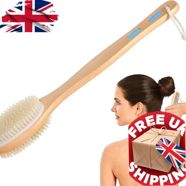 Long Handle Body Brush Back Scrubber Natural Bristles Wooden Shower Bath Loofah