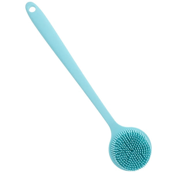 1PC Shower Brush Long Handle Silicone Back Skin Scrubber (Blue)