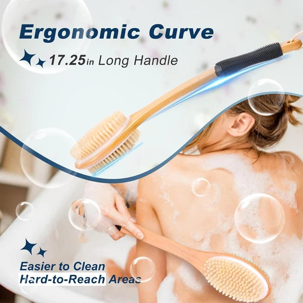 Ergonomically Back Scrubber for Shower Double-Sided Back Brush Long Handle