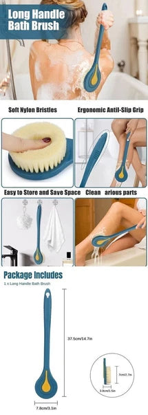 Long Handle Bath Brush Soft Bristle Back Body Skin Shower Wash Scrubber 14.7''