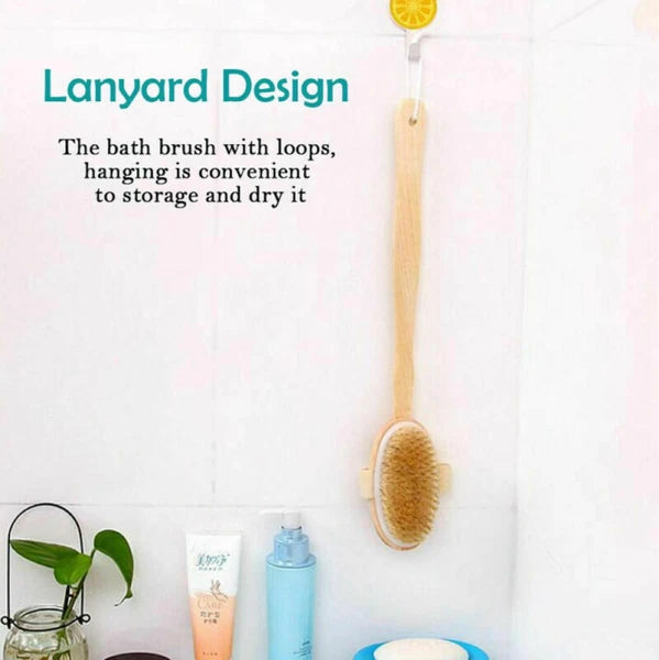 Premium Natural Long-Handled Bath Shower Body Back Dry Skin Spa Scrubber Brush