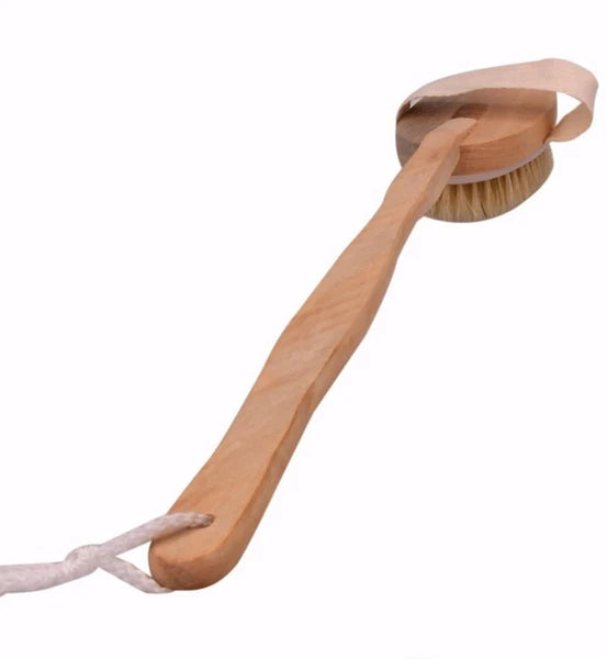 Natural Boar Bristle Wooden Bath and Body Brush Back Brush with Long Handle NEW