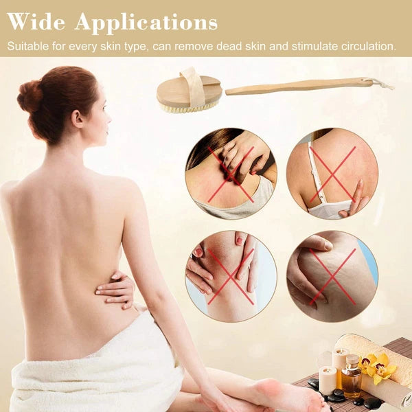 15.7" Long Handle Bath Brush Natural Bristles Body Back Shower Washing Scrubber✅