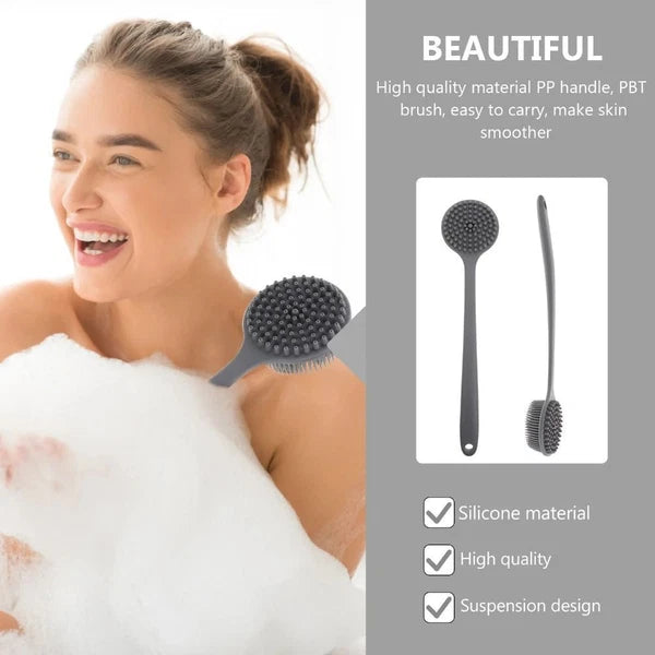 Silicone Back Scrubber for Shower Long Handle Bath Brush Double Sided
