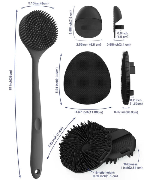 Silicone Back Scrubber & Soft Bath Glove Set 4 PCS(Thick Bristles), Super-Exf...