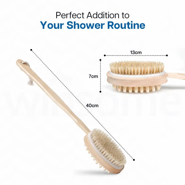 Long Handle Double Sided Shower Body Bath Bristle Brush Back Scrubber Massager