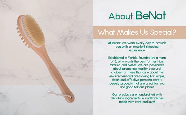 BeNat.Natural boar bristle wooden Bath & Body Brush back Brush with long handle.