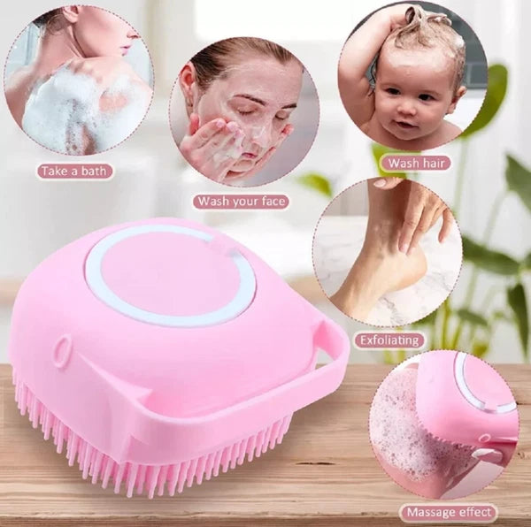 Silicone Bath Brush w Soap Dispenser-Body Scrubber, Handheld Hygiene Exfoliator
