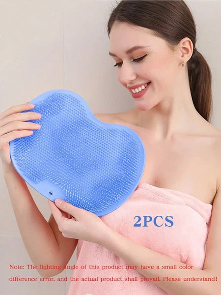 Silicone Shower Foot Scrubber Back Body Brush Massager Pad Mat Bathroom Grey
