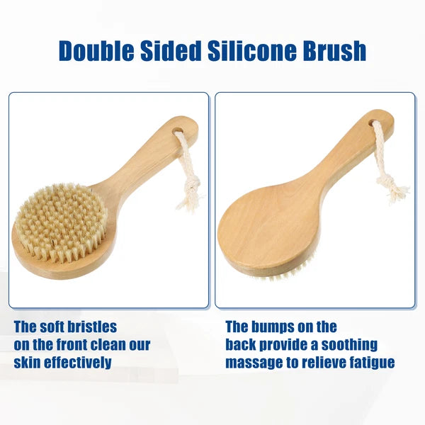 1Pcs Bath Shower Brush Back Scrubber with Short Wood Handle Brown 7.9 Inches