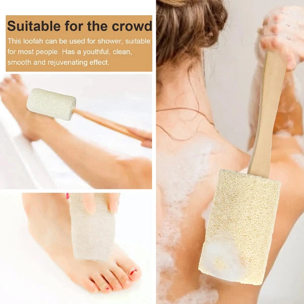 2 Natural Exfoliating Loofah Back Sponge Scrubber Brush with Long Wooden Handle